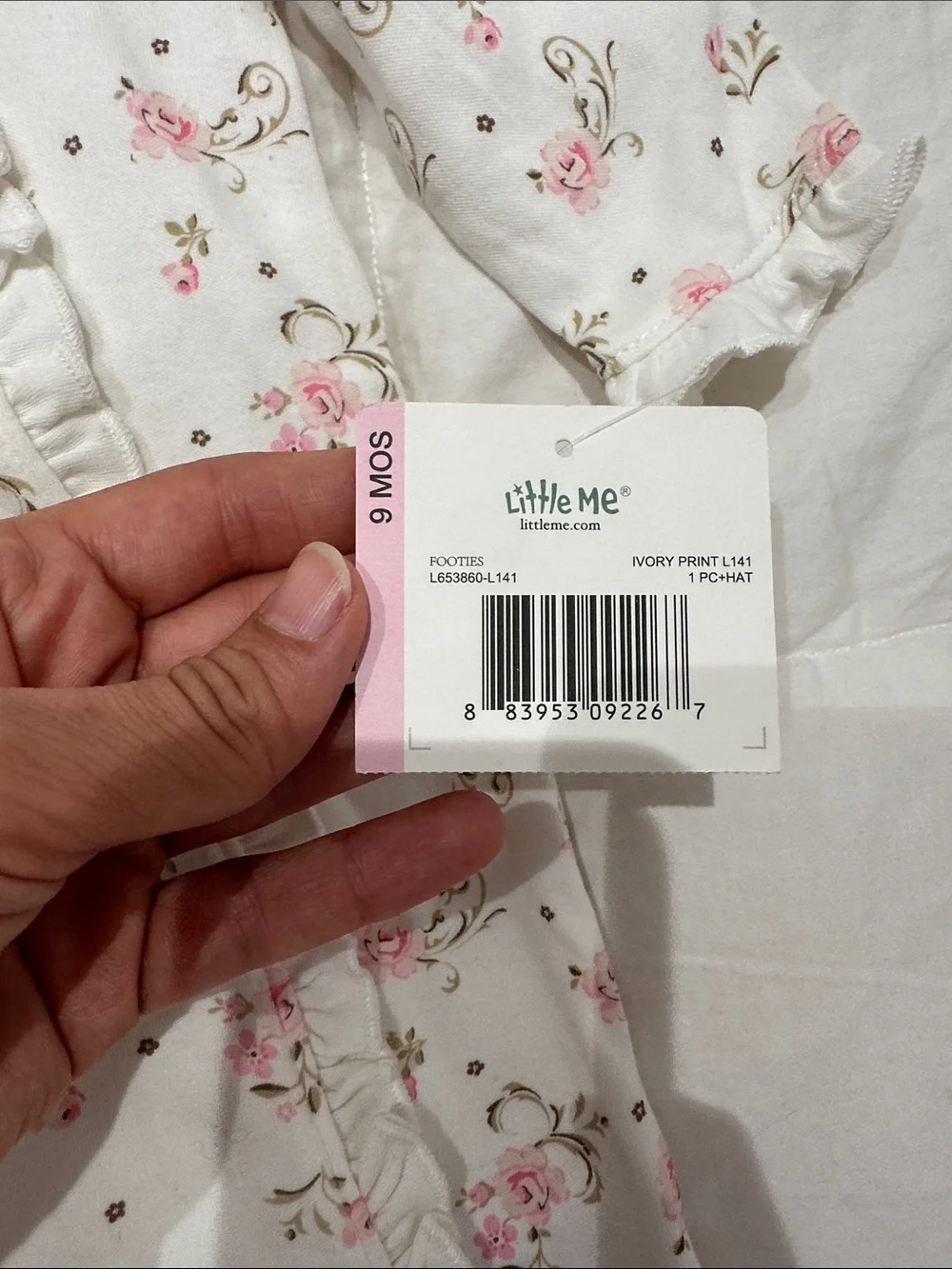 Little Me White Footed One-Piece with Pink Rose Print
